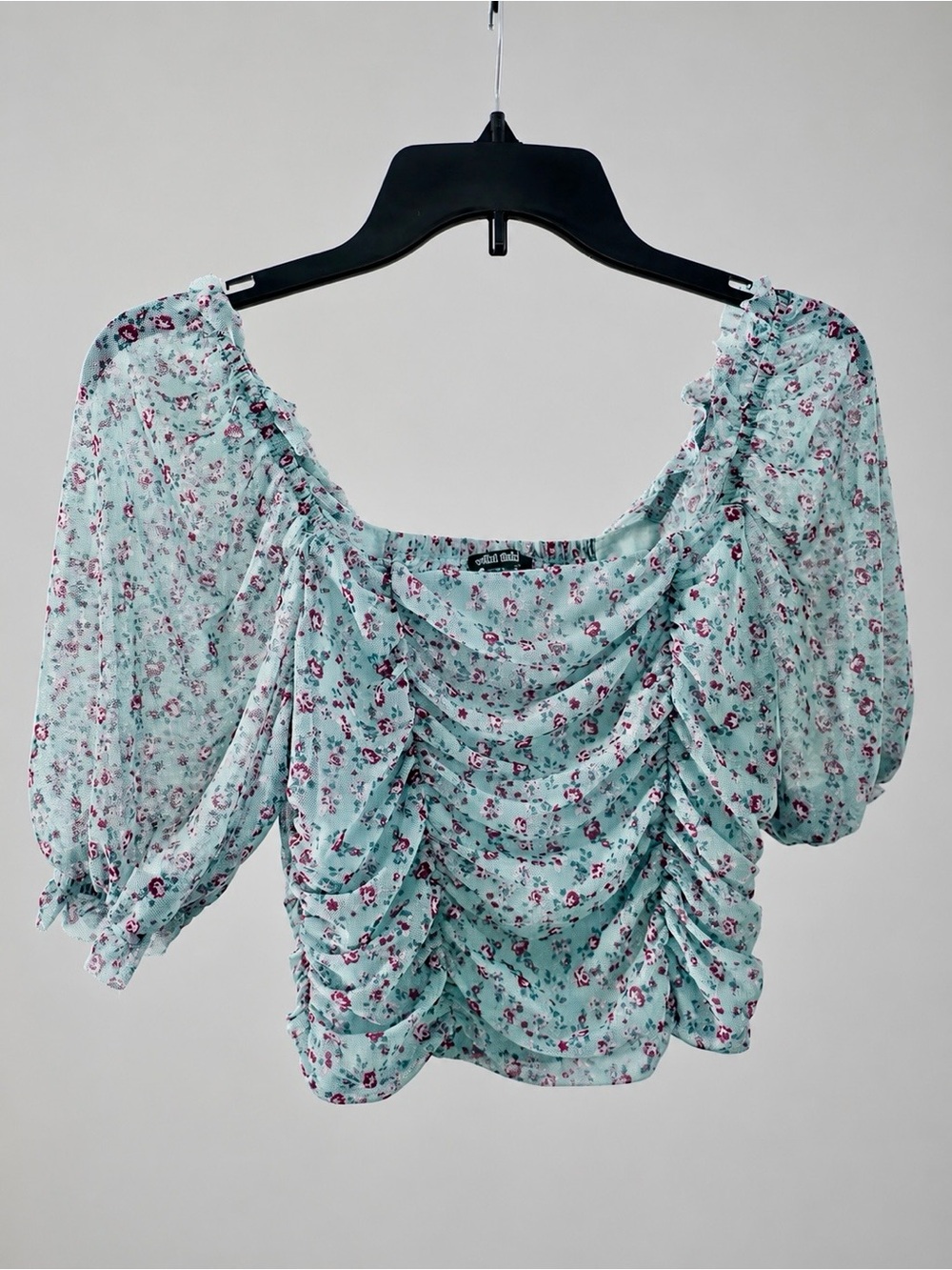 wild fable Mint Floral Ruched Puff Sleeve Blouse